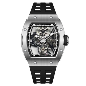 Men's Tonneau <b>Skeleton</b> Tourbillon Mechanical <b>Watch</b> 316L Stainless Steel Case FKM Fluoroelastomer Strap 5ATM Water Resistant - Product Image 1