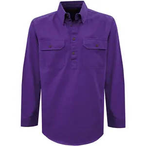 Factory Direct Supplier 100% cotton Custom Shirts Long Sleeve Half Placket Work Shirt for men