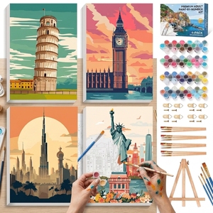 <span class=keywords><strong>Famosos</strong></span> Paisajes Urbanos Modernos, Paquete de 4 <span class=keywords><strong>Cuadros</strong></span> Enmarcados <span class=keywords><strong>para</strong></span> Pintar por Número, Kit <span class=keywords><strong>con</strong></span> Caballete <span class=keywords><strong>para</strong></span> Adultos, Pinturas Digitales, Decoración Ecológica <span class=keywords><strong>para</strong></span> el Hogar - Product Image 2