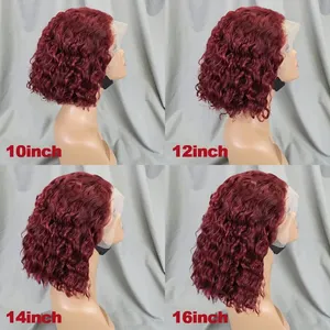 99j gingembre Orange vague d'eau perruques de cheveux humains 13x4 dentelle frontale vague profonde dentelle perruques 200% densité courte bouclée <span class=keywords><strong>Bob</strong></span> perruque pour les femmes - Product Image 3