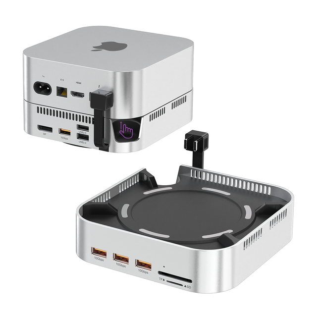 Wholesale Dual Type C 11 in 1 Docking Station Hub for Macmini M4 with Dual M.2 NVMe SSD Enclosure 8K60Hz DP 10Gbps USB-A SD TF