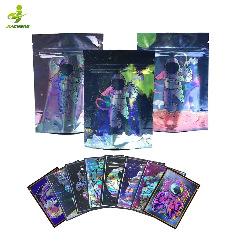 resealable eye catching 3.5 1g 3.5g exotic anime space theme moon rock astronaut holographic mylar bag for candy gummy