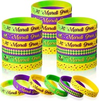 Bracelet en silicone personnalisé HLC avec motifs de lettres du Mardi Gras, bracelet en caoutchouc pour fête, bracelet en caoutchouc pour fête de carnaval, accessoires de fête