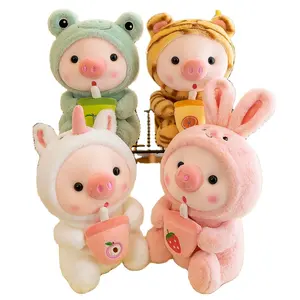 AIFEI TOY Wholesale Cute Milk Tea Pig Plush Toys Transformation Into Dolls Customized Pig Doll Birthday Gift