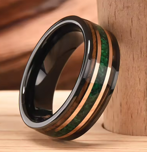 8mm thời trang vòng màu xanh lá cây <span class=keywords><strong>Opal</strong></span> Whisky THÙNG GỖ Inlay vòng màu đen vonfram vòng màu xanh lá cây <span class=keywords><strong>Opal</strong></span> & Koa gỗ Inlay chống xước ban nhạc - Product Image 4