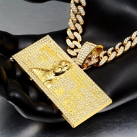Chaîne cubaine en alliage avec pendentif carré lettre et cristaux, style hip-hop européen et américain, pour homme, tendance