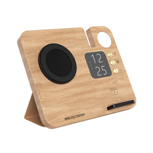 2025 yeni gelenler Retro tarzı dijital saat 3 in 1 katlanabilir ahşap kablosuz telefon Airpod kulaklık için şarj istasyonu yerleştirme - Product Image 4