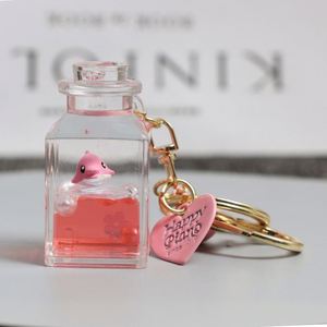 Liquid Floating Milk Box Keychain Cute Cartoon Penguin Fish Tortoise Keyring Creative Colorful <b>Cord</b> Bag Car Key Chain - Product Image 5