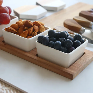 Ensemble de planches à charcuterie en marbre et bois d'acacia, 13 pièces, planche à fromage pour la cuisine avec 3 bols, 3 cuillères, 4 ustensiles pour hacher - Product Image 4