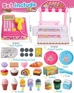 Ept giả vờ chơi siêu thị cửa hàng tiền mặt đăng ký đồ chơi cửa hàng kem với máy quét tiền máy tính món tráng miệng - Product Image 6