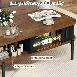 Hot Sale <strong>Walnut</strong> <strong>Coffee</strong> <strong>Table</strong> 39.4" Modern <strong>Coffee</strong> <strong>Tables</strong> for Living Room with Storage Open Shelf - Product Image 4