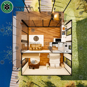 Cabaña Modular Prefabricada de Acero Ligero Metálico Negro con Toldo Lateral, Puerta Corredera Grande de Vidrio, Casa Pequeña para Oficina, Alojamiento o Ocio - Product Image 4