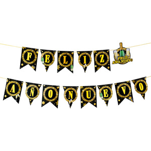 Decoraciones para Fiesta de Año Nuevo, Pancarta de Feliz Año Nuevo, Guirnalda FELIZ ANO NUEVO, Negro y Dorado con Brillantina, para Fiesta de Nochevieja, Suministros para el Hogar - Product Image 2
