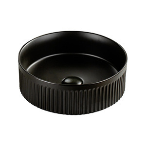 Lujoso Lavabo Moderno de Cerámica Blanca Acanalado <span class=keywords><strong>con</strong></span> Borde <span class=keywords><strong>Dorado</strong></span>, Muebles Modulares de Alta Gama Fáciles de Limpiar para Hoteles, Incluye Desagüe - Product Image 4