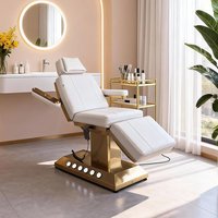 Lit de SPA électrique de luxe à 3 moteurs en cuir synthétique beige, table de massage pour les cils et les soins du visage pour usage en salon