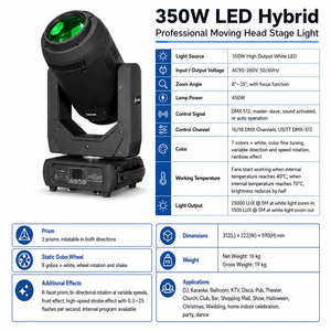 ไฟหัวเคลื่อนที่ 3-in-1 รุ่น LED BEAM SPOT WASH 350W พร้อมระบบ DMX512 สำหรับคอนเสิร์ตและการแสดง - Product Image 4