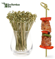 Brochettes en bambou nouées jetables certifiées FSC pour barbecue, bâtonnets à fruits en bambou noués, pics à brochettes en vente