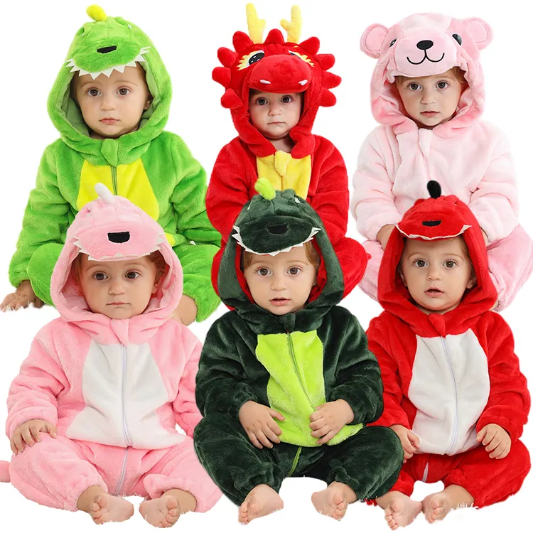 MICHLEY Hot Selling Customized Flannel Printed Baby Pajamas Girls Boy Clothes Flannel Zipper Cute Animal Design Baby Rompers