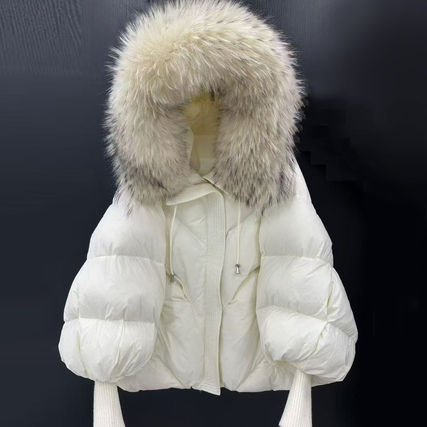 White+white raccoon fur collar