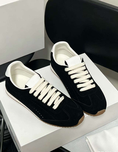 Chaussures de tennis noires en faux daim à lacets, bout rond, semelle extérieure en caoutchouc respirante, style marche toutes saisons - Product Image 3