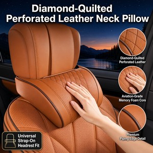 Ensemble de soutien lombaire et appui-tête en cuir <span class=keywords><strong>pour</strong></span> <span class=keywords><strong>voiture</strong></span>, coussin de dossier en mousse à mémoire de forme 3D <span class=keywords><strong>pour</strong></span> sièges arrière, universel, vente en gros - Product Image 1