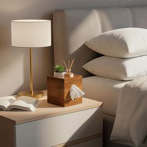 Boîte à mouchoirs carrée <span class=keywords><strong>d</strong></span>écorative en bois style ferme avec plateau de rangement pour salle de bain, chambre, bureau, <span class=keywords><strong>cuisine</strong></span> - Product Image 4