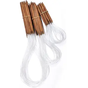 Agulha de crochê para agulha de madeira, conjunto de agulhas de bambu com 18 peças