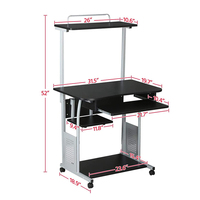 Petit bureau d'ordinateur avec espace pour imprimante, table de travail pour ordinateur de bureau à domicile, table roulante pour ordinateur portable avec plateau pour clavier