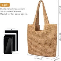 Sac de plage bohème tressé à la main en paille, sac fourre-tout en raphia brodé au crochet pour femme, sac à bandoulière d'été, logo personnalisé - Grande Vente