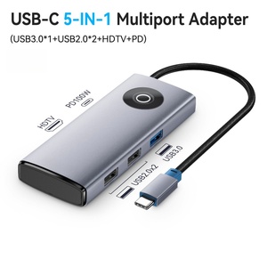 Adaptateur multiport USB-C 5-en-1 avec connecteur rétractable 4K pour charge rapide PD 100W 2.0, hub USB 3.0, station d'accueil en aluminium - Product Image 1