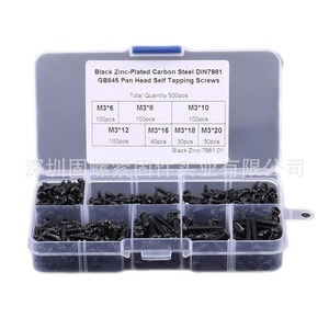 <b>Black</b> Zinc Plated Carbon Steel M3 Pan Head <b>Self</b> <b>Tapping</b> <b>Screws</b> 500pcs Boxed Set Metric Right Hand Thread Class 4.8 - Product Image 1