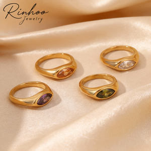 Anillo <span class=keywords><strong>de</strong></span> <span class=keywords><strong>Sello</strong></span> con Circonita Ojo <span class=keywords><strong>de</strong></span> <span class=keywords><strong>Caballo</strong></span> RINHOO, Colorido, Hipoalergénico, Acero Inoxidable 316L, Decoración Chapada en <span class=keywords><strong>Oro</strong></span> <span class=keywords><strong>de</strong></span> 18K, Joyería para Mujer, Regalo - Product Image 1