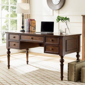 American Country Style Solid Wood <b>Desk</b> With <b>Drawer</b> Home Office Computer <b>Desk</b> Walnut Vintage Color - Product Image 4