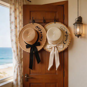 Chapeau de paille personnalisé avec nom - Cadeaux personnalisés pour demoiselles d'honneur pour enterrement de vie de jeune fille, chapeau de <span class=keywords><strong>soleil</strong></span> pour future mariée pour lune de miel - Product Image 2