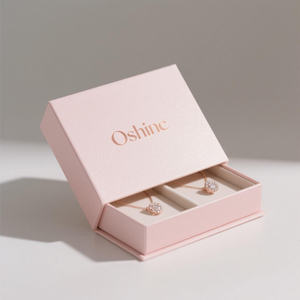 Portagioie con Logo personalizzato, cassetto scorrevole in cartone stampato rosa, per orecchini con collana, confezione regalo elegante - Product Image 3