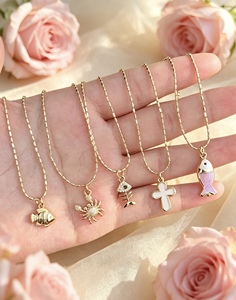 Gold Plated Fish Crab Cross Pendant Necklace Ocean Series Accessories Rhinestone Charm <b>Chain</b> Pendant Necklace - Product Image 5
