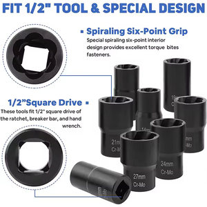 Industrial OEM Nut Remover <b>Extractor</b> Set with Twist <b>Sockets</b> for Stripped <b>Bolts</b>-OEM/ODM Customizable - Product Image 6