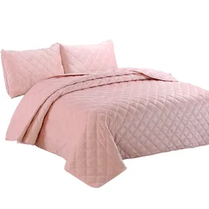 Cama ultra-sônica de microfibra, 100% poliéster, espalhada, cor sólida, pino-sônico, creme para cama, colcha acolchoada