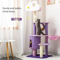 Tour d'escalade pour chat Starry Sky Paradise en bois avec lit en chanvre, jouet nuage pour chaton, plateforme de saut, nid et colonne à gratter