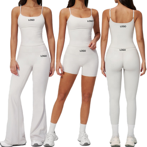 Women's High Waist Yoga Tank Top Shorts <b>Flare</b> Pants Workout Set OEM Manufacturer - Product Image 2