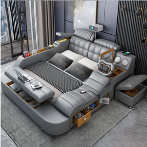 Cama Alta de Matrimonio para Dormitorio Principal Moderna y Sencilla, Cama de Cuero con Masaje Inteligente, Proyección y Funciones Múltiples, Cama Inteligente para Dormitorio - Product Image 3
