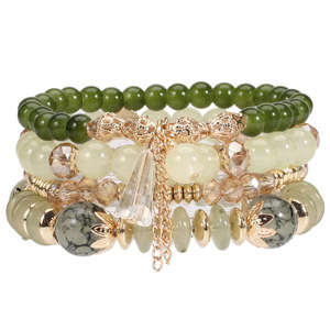 Set di 4 Braccialetti Bohemien Multistrato con Perline, Bracciali con Cristalli Verdi per Gioielli Impilabili Stile Hawaii - Product Image 3