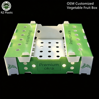 Caisse en carton ondulé PP pour légumes, fruits, okra, présentoir de supermarché, empilable, OEM, fabrication sur mesure, boîte pliable en plastique ondulé