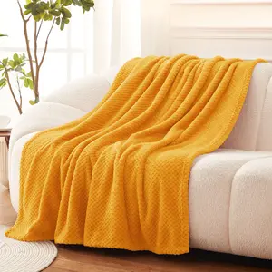 1pcs华夫饼干纹理超柔软法兰绒280gsm和温暖的40 * 50英寸扔毯沙发，舒适，模糊，轻便