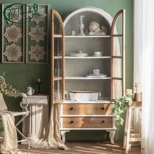 Aparador americano retro de madera maciza de 900 mm+, mueble de almacenamiento para sala de estar con puertas de vidrio y cajones - Product Image 3