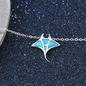 Hawaiian European American Style New Blue <strong>Opal</strong> Manta Ray Necklace Gold Plated Sweater Chain <strong>Pendant</strong> - Product Image 4