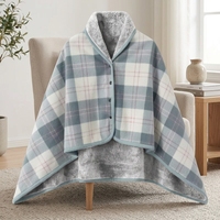 Karierte Polyester-Schaldecke, verdickt, tragbar, mit Knopfleiste vorne, leichte Nickerchendecke für Bett, Sofa, Büro