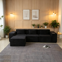 Canapé modulaire en forme de L avec chaise longue, canapé confortable en velours côtelé sans structure, assise profonde, combinaison de modules flexible, sans assemblage