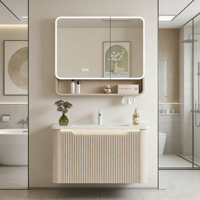 Ensemble de meubles de salle de bain de luxe européens modernes en aluminium étanche avec lavabo en céramique intégré et miroir de salle de bain LED pour hôtel
