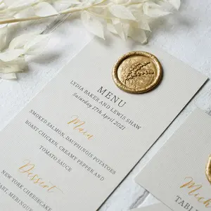 个性化定制印刷豪华纸酒店餐厅金字母和蜡封婚礼菜单卡